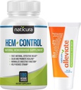 번들 - Hem-Control Vegan Digestive 지원 보충교재 (180 조사) 및 연소를 위한 Alleviate 자연적인 치질 기복 크림, 가려움증 및 팽윤 (1.7 oz) 플러스 2 여행 크기 관