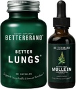 Betterbrand Better Lungs Health Pack - Better Lungs Capsules & Mullein Leaf Tincture Drops | 완전한 호흡 건강 보충 | 팩 - 30 일 공급