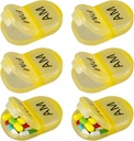 6 팩 알약 주최자 포켓 작은 케이스 홀더 Am Pm Pill Case Portable Two Compartment Round Travel 2 배 비타민 Medication 보충교재 (황색)를 위한 일