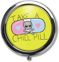 귀여운 만화 Take A Chill Pill Quotes Pill Box Case Trinket Stash Box Phone Dial Pop Art Retro Medicine Tablet Holder 주최자 - 3 격실