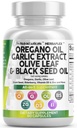 Black Seed Oil Garlic Olive Leaf Extract를 사용한 Clean Nutra Oregano Oil - Oregano Capsules Immune Support Carvacrol & Thymoquinone Supplement for Women and Men + Elderberry 비타민 D3 및 아연