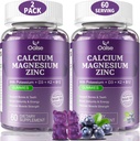 (2 팩) OALSE 칼슘 마그네슘 아연 Gummies 비타민 D3 & K2-High 흡수 마그네슘 글리세라이드-Muscles, Immune & Sleep Support-Sugar 무료 블루 베리 맛-120 조사