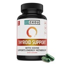 Zhou Thyroid 지원 - 아연, Iodine, & Selenium, Ashwagandha, Kelp - 60 Veggie 캡슐 (팩의 1)와 함께 여성 및 남성을위한 Thyroid 보충
