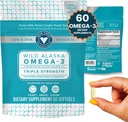 Trident 해산물 순수한 캐치 야생 알래스카 물고기 기름 1060mg 트리플 강도 Omega-3 물고기 기름 여자와 남자를 위한 보충교재 - EPA와 DHA - 60 Ct. 매일 감귤류 연약한 젤은 심장, 뇌 및 시각을 지원합니다