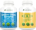 순수 홀리스틱 칼슘 시트레이트 복합 1000mg + 비타민 D3 125mcg K2 MK7 90mcg - 365 Vegan 캡슐 + 150 채식 캡슐 묶음 - 미국에서 만드는