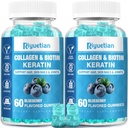 Biotin Gummies 성인 여성 및 남성을위한 Collagen과 15000mcg - 머리, 피부 및 뼈 - 여성을위한 Collagen - Vegan, Non-GMO, 헤어 비타민 - 120 개, 2 팩