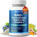NAD + RESVERATROL 보충 - 10in-1 Quercetin Turmeric Berberine Bilberry Green Tea와 자연 혼합 - 150 Count - Made & Tested in the USA