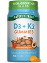 자연의 진실 비타민 D3 + K2 Gummies | 50 개 | 복숭아 망고 맛 | 채식주의, 비 GMO & 글루텐 무료 보충