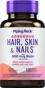 Piping Rock Hair Skin and Nails Vitamin | 120 Caplet Pills |콜라겐 | 5000 mcg of Biotin | 비 GMO, 글루텐 무료 보충