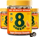 8Greens 매일 섬유 최고 녹색 Gummies - Tangerine 풍미: 8개의 진짜 녹색을 가진 부스트 면역 체계 & 소화 건강 - 비 GMO 공식, Chewables, 50 Gummies, 3의 팩