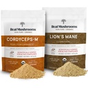 Lions Mane (60g) 및 Cordyceps (60g) 버섯 추출물 분말 번들 - Cognition, Energy 및 Endurance를위한 버섯 보충