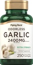 Piping Rock Odorless Garlic 보충 2400mg | 250 Softgel | 높은 효능 초본 추출물 | 여분의 힘 알약 | 비 GMO, 글루텐 무료