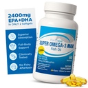 Super Max Omega-3 Fish Oil 2400 mg Made in Norway - 여성과 남성, EPA와 DHA를 가진 Triglyceride 모양을 위한 높은 힘 물고기 기름 Omega 3 보충교재는 맛 레몬 풍미 후에 물고기를 보충합니다
