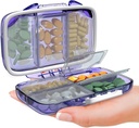 Travel Pill 주최자 - 7 Compartments가있는 방습 휴대용 비타민 홀더, Purse Essential Medicine Kit fot Traveling Pocket Pharmacy for Labels, Purple