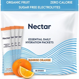 Nectar Hydration Packets - Electrolytes Powder Packets - Sugar 또는 Calories - Dehydration Relief 및 Rapid Rehydration (Orange 18 Pack) 용 유기 과일 액체 일일 IV 전해질 분말