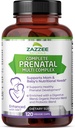 Zazzee Extra Strength Complete Prenatal Multi Complex, 120 Vegan 캡슐, 2 개월 공급, 23 필수 비타민 & 미네랄, MK7, 10 억 CFU Probiotics, Prenatal Enzymes, 유기 초본 혼합