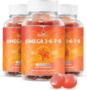BeLive Organic Omega 3 Gummies - Flaxseed Oil & Sea Buckthorn Fruit Oil, Vegan, Kids & Adults, Full Body, Brain & Eye Support, Sugar Free - Peach의 오메가 3 9 7 DHA 및 EPA