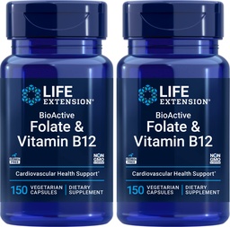 수명 연장 BioActive Folate & 비타민 B12, 150 채식 캡슐 (팩 2), 비 GMO, 글루텐 무료