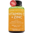 Viva Naturals 비타민 C 및 아연 보충제 1000mg - 아연 20mg (250 Veggie 캡슐) - Immune 지원을위한 아연이있는 고효율 및 비타민 C - Non-GMO, 글루텐 무료 (8 개월 공급)