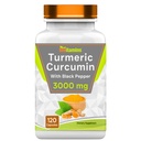 tnvitamins turmeric Curcumin 캡슐 블랙 페퍼 | 3000 MG - 120 캡슐 | 여분의 강도 황금 심황 Curcumin 보충 | Non-GMO | 미국에서 생산