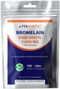봉사 당 Vitamatic Bromelain 분말 1000mg - 2400 GDU/g의 Proteolytic 효소는, 단백질, 100개 그램의 소화를 지원합니다 - 100개의 서빙 (스코프 포함)