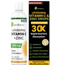 Zenrenu Liposomal 비타민 C와 성인 & 아이를 위한 아연 액체 음료 - 비 GMO 해바라기 Lecithin - 최대 산화 방지제 & 면역 지원, 5개 oz/150 ml