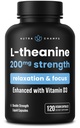 NutraChamps L-Theanine 200mg 캡슐 | 비타민 D3, 유기농 코코넛 오일이 함유 된 이중 스테인 L-Theanine 액체 | 지원 계류, 초점, 스트레스 완화 | 어린이 및 성인 | 120 Vegan 캡슐
