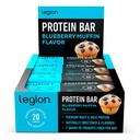 Legion Protein Bar Blueberry Muffin - 100 % Whey Protein, Prebiotic Fiber가있는 Soy Free Protein Bar - 저지방 건강한 단백질 바 - 글루텐 무료, 자연적으로 맛, 낮은 설탕 단백질 바 (12 개)