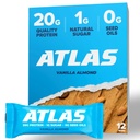Atlas Protein Bar, 20g Protein, 1g Sugar, Clean Ingredients, 글루텐 프리, 바닐라 알몬드 (12 개, 팩 1)