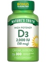 자연의 진실 비타민 D3 2000 IU | 300 Softgels | 높은 효능 공식 | Non-GMO & 글루텐 무료 보충
