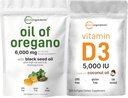 Oregano Softgels의 마이크로 성분 기름 6,000mg 서빙 & 비타민 D3 5,000 IU 번들 팩 | 4X 힘 Carvacrol & Thymoquinon | 비타민 D