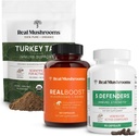 Real Mushrooms RealBoost (60ct), 5 수비수 (90ct) & 터키 꼬리 버섯 분말 & 캡슐 번들 - 에너지, 활력 및 면역력을위한 버섯 보충 - Vegan, Non-GMO