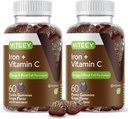 VITEEY 철 Gummies - 비타민 C와 철 - 에너지, Bood 지원 및 여성 및 남성을위한 Anemia 보충 - Vegan, 글루텐 무료 - 120 개