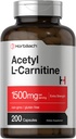 Horbäach Acetyl L 카르니틴 1500mg | 200 캡슐 | 여분의 힘 보충교재 | 비 GMO & 글루텐 무료