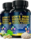 유기 사자 Mane 보충교재 캡슐 - 240 Ginkgo Biloba 허브, Bacopa Monnieri, L Theanine, L Tyrosine를 가진 진짜 버섯 사자원의 Mane 캡슐