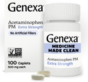 Genexa 청결한 Acetaminophen PM 500mg 여분 힘, 염료 자유로운 고통 Reliever, 야간 수면 원조, Fever 흡진기, 0% 인공 첨가물, Relieves 두통, backache, Minor 관절염 고통, 100개의 정제