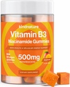 유치원 비타민 B3 Niacin Gummies - Flush 무료 Niacinamide 500mg 보충 - Vegan, Non-GMO, Low-Calorie, Gluten-Free, Soy-Fee, 3rd Party Lab 테스트 - 1 개월 공급, 90 Chewable Gummies