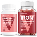 Vegan Iron Gummies + Iron Bisglycinate 30MG | 성인 및 어린이를위한 건강하고 매일 에너지를위한 Vegan Iron Supplement 지원 - 180 조사
