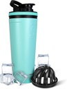 얼음 셰이커는 스테인리스 셰이커 병을 격리했습니다 | 36oz, Mint | 30+ 시간 동안 찬 | 트위스트에 교반기를 가진 격리된 컵 | 단백질 셰이커, 물, 스무디, 칵테일을 위한 무취 자유로운 병