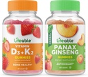 Lifeable 비타민 D3 + 비타민 K2 + Panax 인삼, Gummies 번들 - 훌륭한 타스팅, 비타민 보충, 글루텐 무료, GMO 무료, Chewable 거미