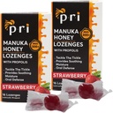 P.R.I Manuka Honey Lozenges with Propolis, Soothing Cough and Throat Drops, MGO 300 + 인증 (딸기, 16 카운트 / 2 팩)