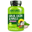 NATURELO 머리, 피부 및 못 Multivitamin - 5000 mcg Biotin, 교원질, 자연적인 비타민 E - 건강한 피부를 위한 보충교재, 여자와 남자 60 캡슐을 위한 머리 성장