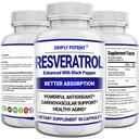 Resveratrol 1000mg 보충교재, trans Resveratrol 500mg의 Resveratrol는 최대 흡수를 위한 까만 고추로, 심장, 면역성 & 피부 건강을 위한 강력한 산화 방지제 & 노화 방지 알약, 90의 캡슐 강화했습니다