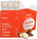 NeuroGum Energy & Focus Gum (54 Count-6 Pack, Cinnamon) | 40mg 천연 Caffeine + L-Theanine + 비타민 B12 & B6 + Xylitol | 설탕 무료 Nootropic Cognitive 두뇌 성능 보충