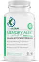 Memory Alert | All Natural Brain & Focus Formula | 시력 향상 | 전체 진단 성능 향상 | 업그레이드 메모리, 초점, 속도, 두뇌 기능 | VITAGLOBAL 60 캡슐