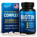 Biotin Keratin & Collagen 캡슐 - 미국에서 만든 - 천연 교원질, Keratin & Biotin 모발 성장 - Biotin & Collagen Vitamins with Multi Collagen Peptides for Hair Loss, 피부 & 손톱 - 60 모자