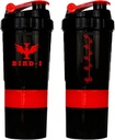 BIRD-I 체육관 단백질 셰이커, 3-in-1, 500ml/16.9oz, BPA-Free, 금속 믹서. (빨간), JT4101