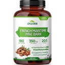 Zazzee 여분 힘 프랑스 해상 소나무 껍질 20:1 추출물, 캡슐 당 350 mg, 180 Vegan 캡슐, 95% Proanthocyanidins, Kosher, 6 달 공급, 표준화된 20X 추출물, 미국에서 만드는 비 GMO