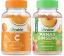 Lifeable Vitamin C 750mg + Panax Ginseng, Gummies 번들 - 훌륭한 타스팅, 비타민 보충, 글루텐 무료, GMO 무료, Chewable Gummy