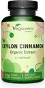 Vegavero Organic Ceylon Cinnamon | 2000mg | USDA 인증 | 인공 첨가물 | 4 개월 공급 | 실험실 테스트, 비 GMO | 120 캡슐 | Vegan